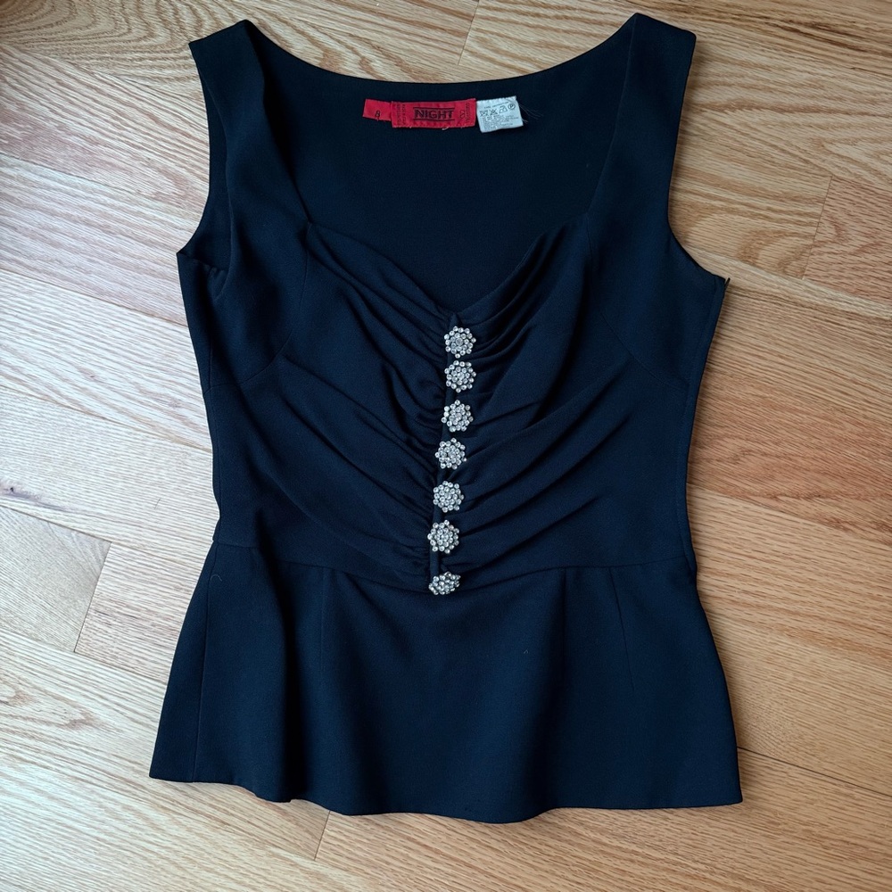 Vintage Valentino NIGHT 1980s Black Embellished Ruched Y2K Peplum Top - Size 8